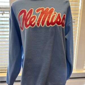 Champion Blue Crew Neck Sweater with Red Lettering